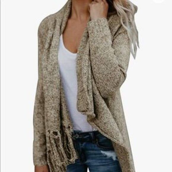 New Tassel Hem Long Sweater Poncho Pullover Wrap - Picture 4 of 7